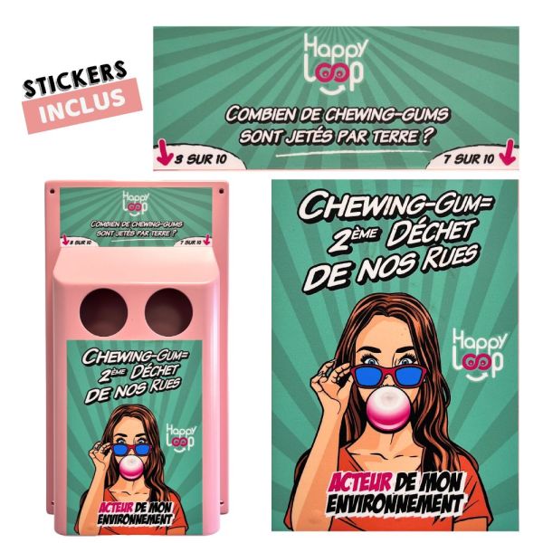visuels présents sur la poubelle pour le tri des chewing gum