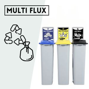 Poubelle de tri sélectif en plastique pour le tri des déchets dans les entreprises et les collectivités. Poubelle trois compartiments